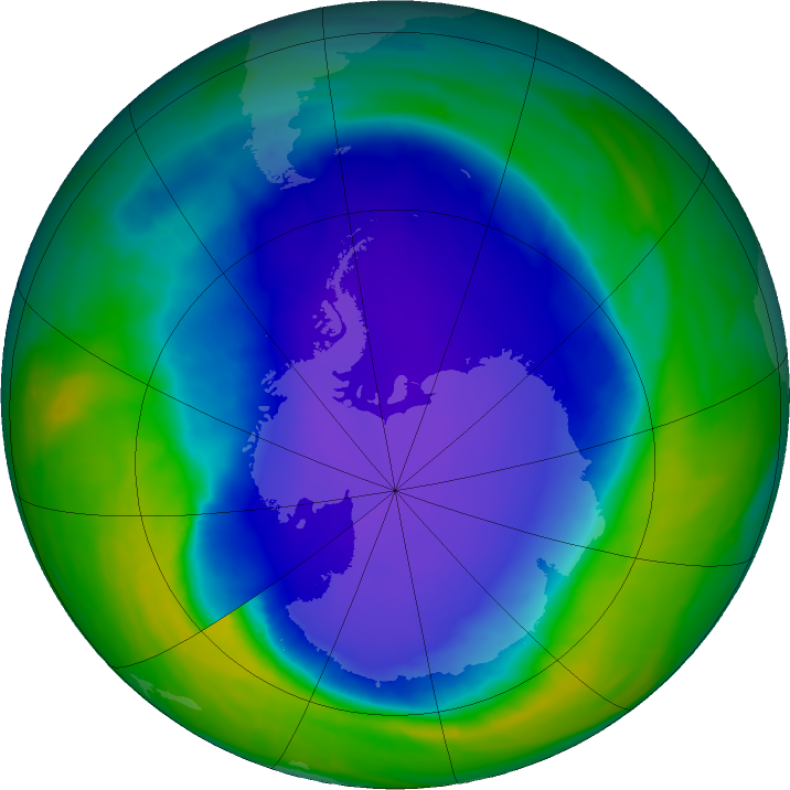 Antarctic ozone map for 03 November 2015